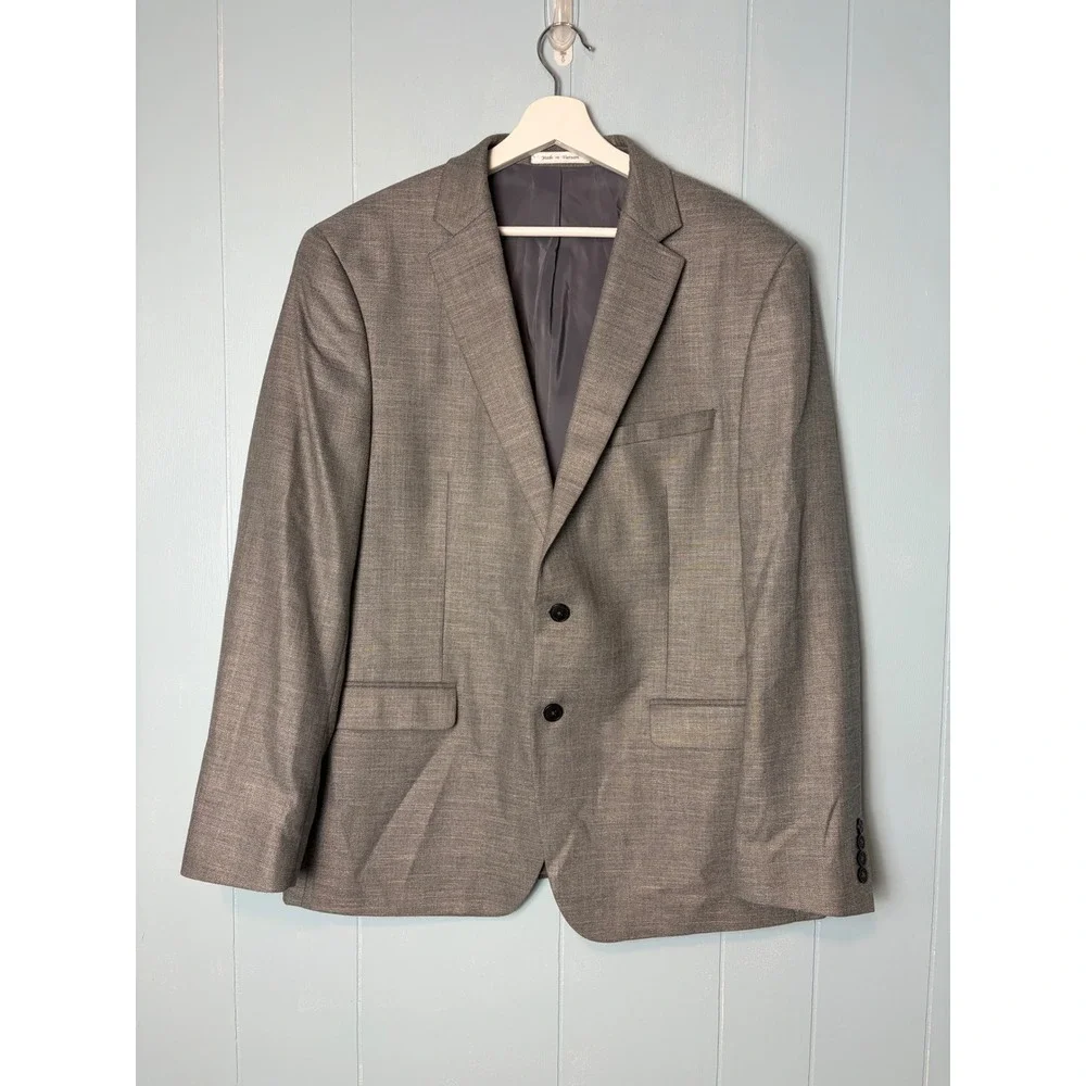 Van Heusen Flex Mens Slim Fit Blazer Gray Textured Sport Coat 46R Stretch Linen